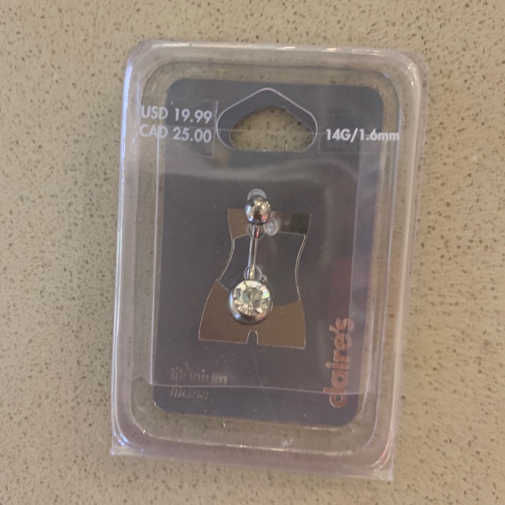 Silver Crystal Belly Ring 14G/1.66mm NWT